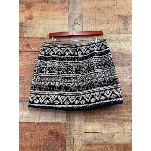 H&M Black & White Aztec Patterned Mini Skirt Size 12 Made In China Polyester Ble - Picture 4 of 7